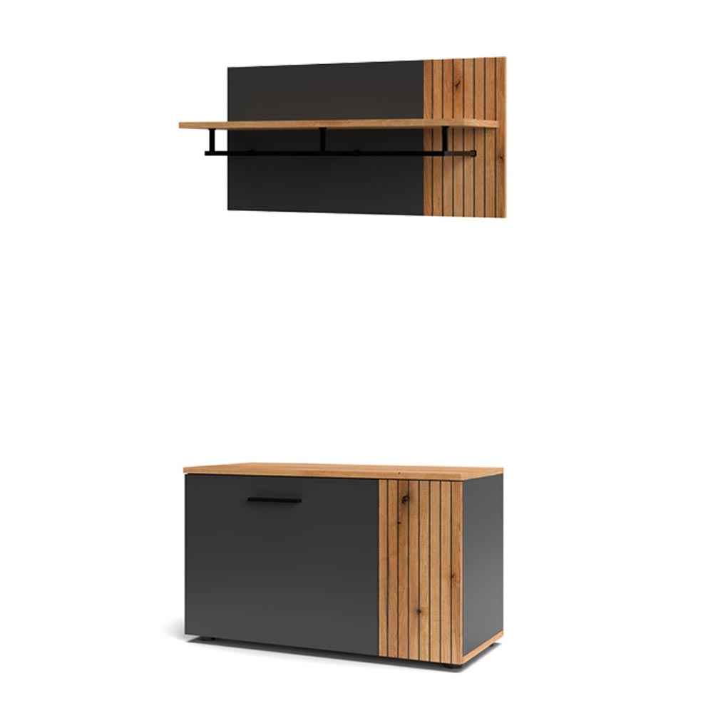 Set ingresso con mobile multiuso e mensola appendiabiti in antracite e rovere evoque Esteban