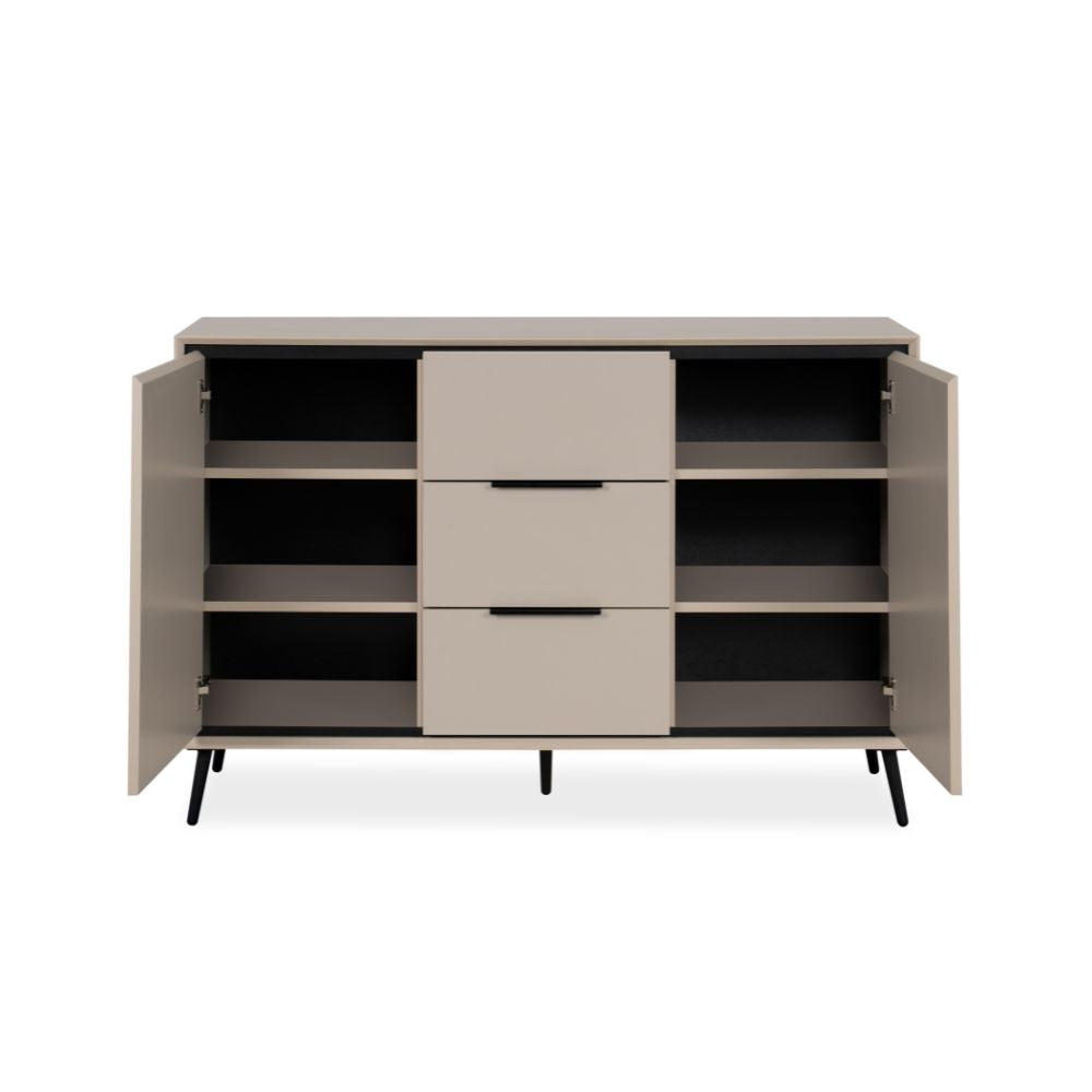 Madia con 2 ante e 3 cassetti colore sabbia e particolari neri 135x90H cm - Borgo