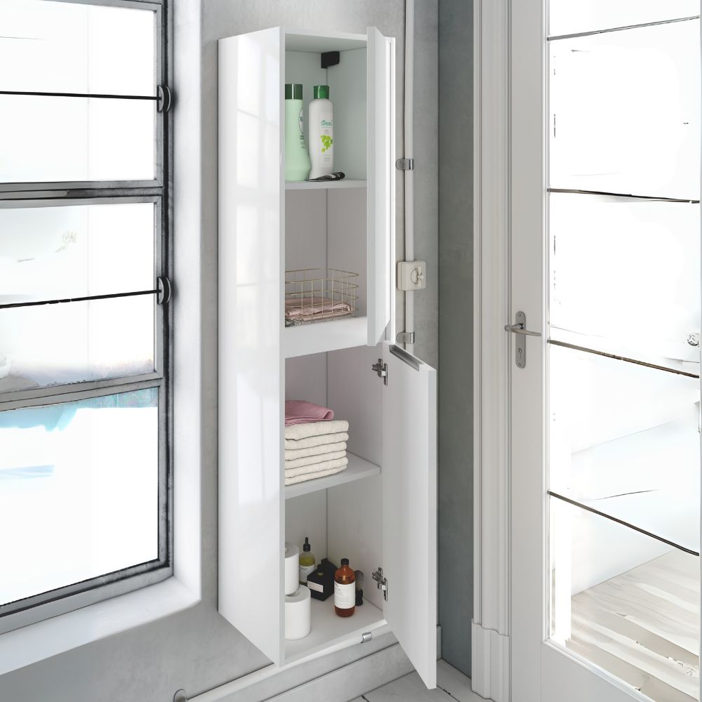 Hängender Badschrank 35x150H cm Hochglanzlack Weiß - Foltin