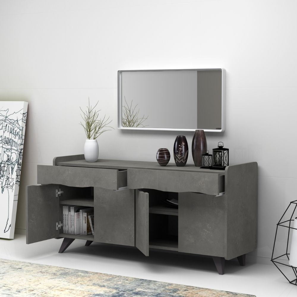 Madia in legno con quattro ante colore cemento 140 cm Sila