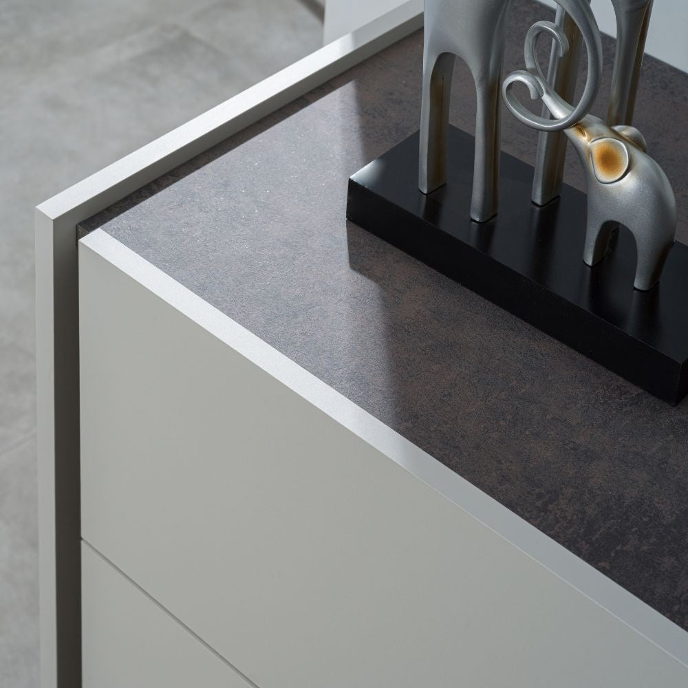 Camera da letto completa con armadio a specchi olore grigio perla e ossido grigio - Mirya