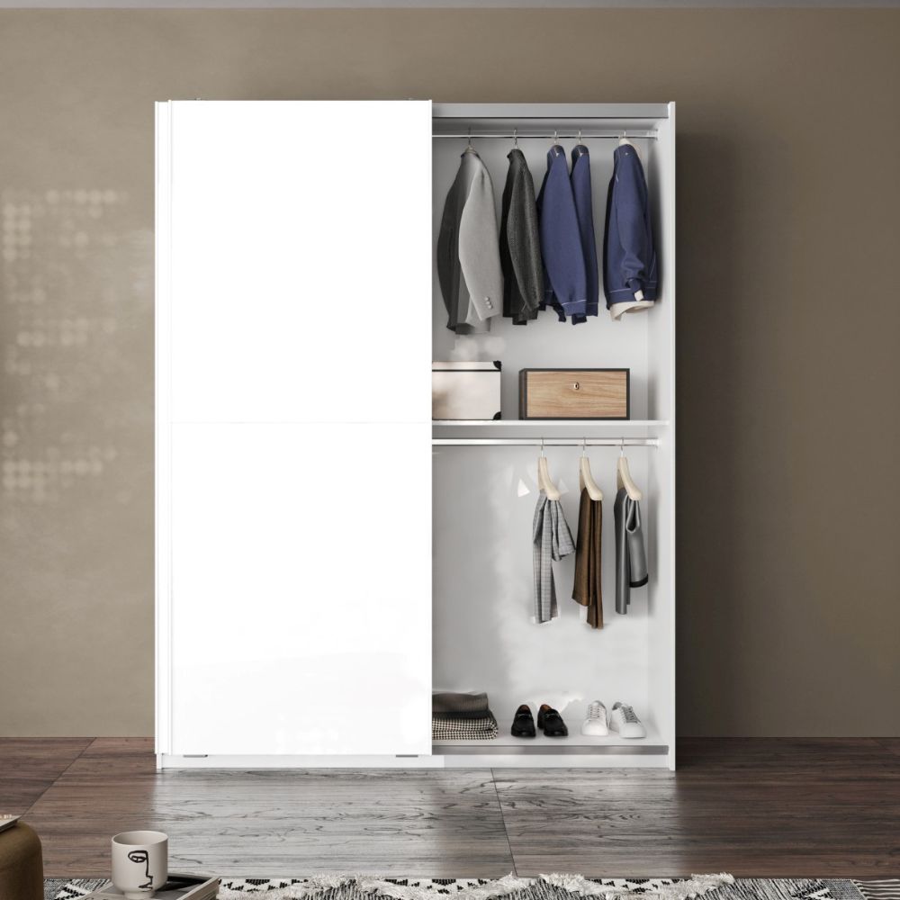 Kleiderschrank, zwei Schiebetüren, mattweiß Swing - 180x55x230H