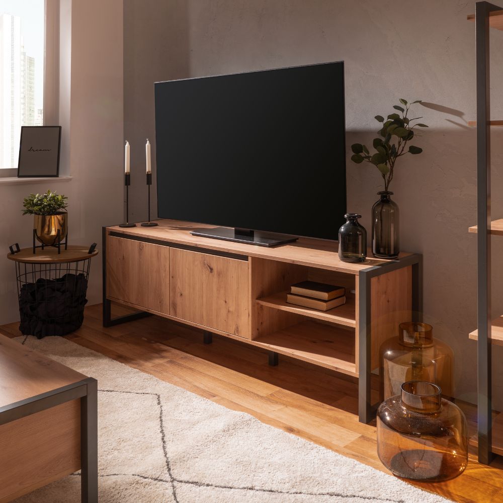 Mobile porta TV 160x55h cm colore quercia e antracite - Denver 54