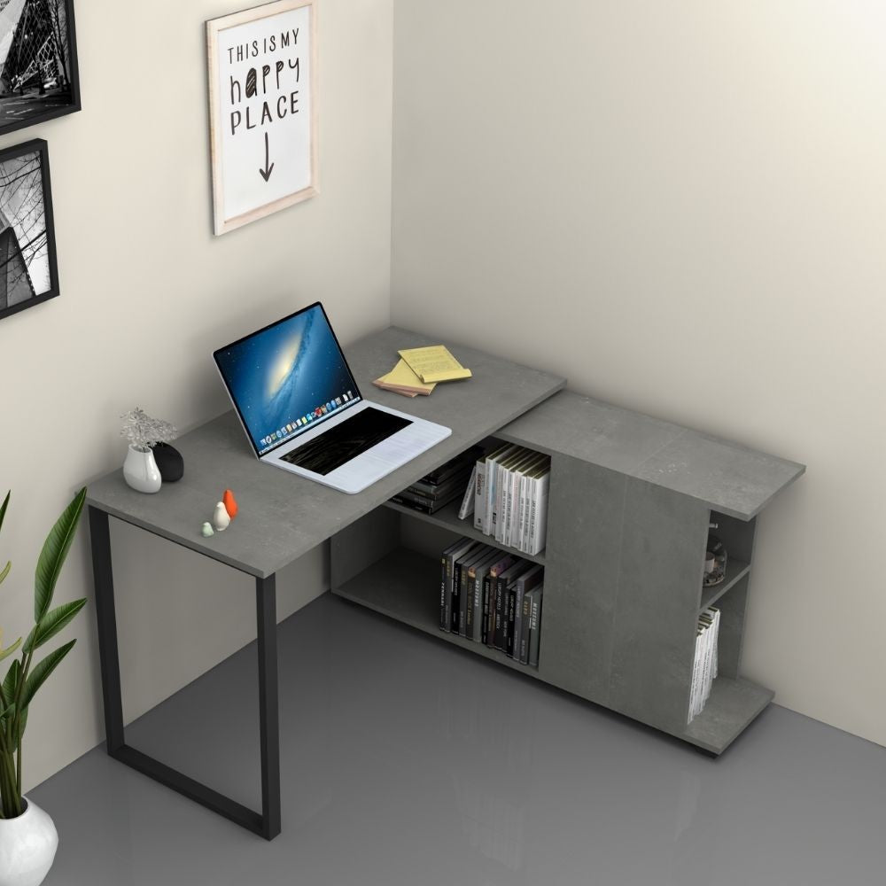 Scrivania con libreria colore cemento 120x60 cm Oslo