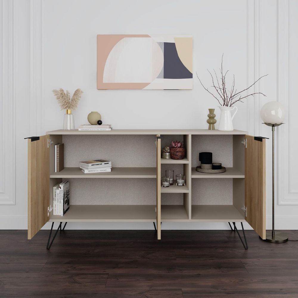 Madia 3 ante 142x35,5x83h colore sandstone e rovere Clara