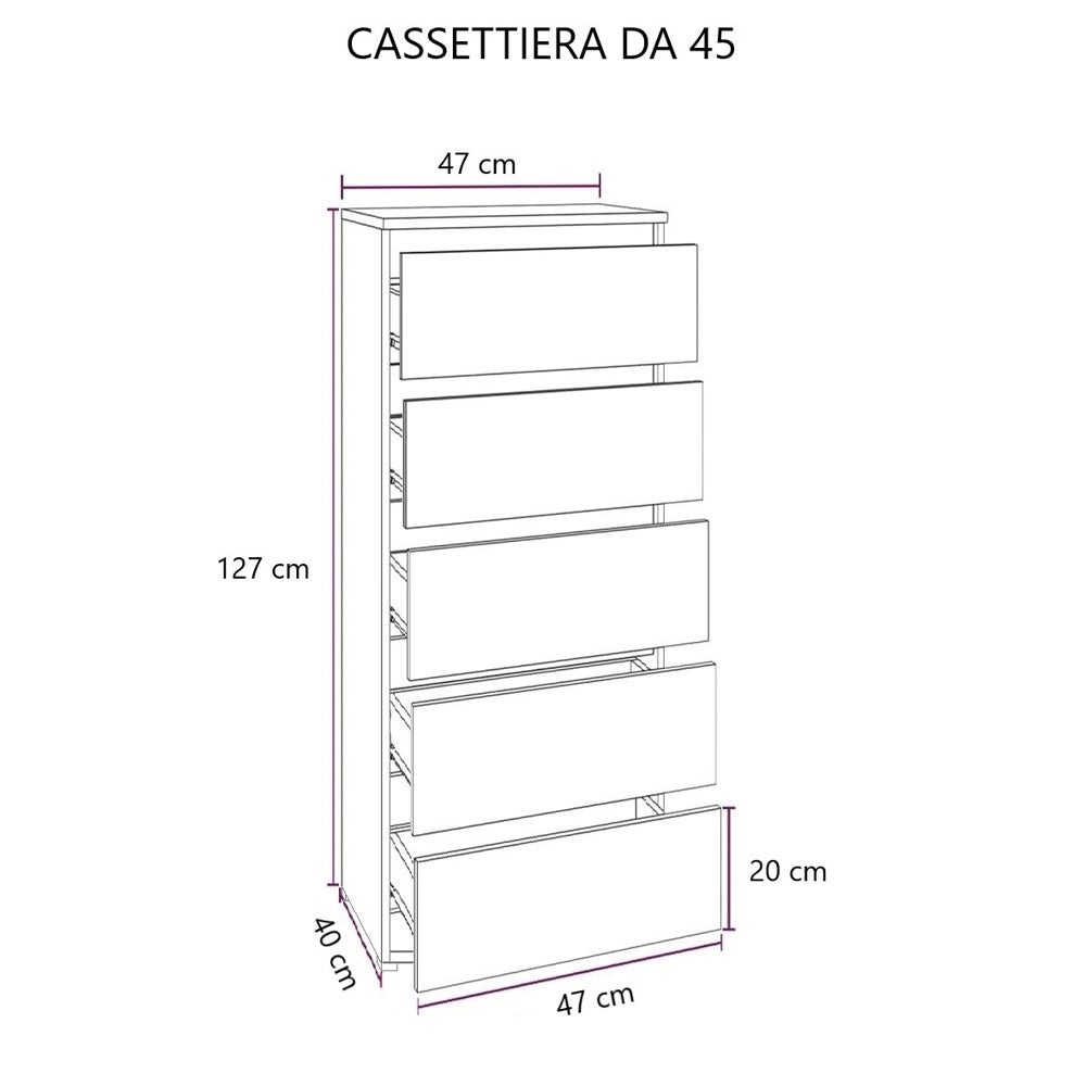 Kommode mit 5 Schubladen, antiknussbaumfarben, 47x127H cm, montiert