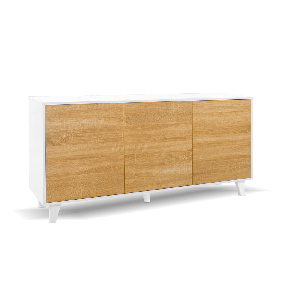 Madia in legno 154 cm con tre ante colore rovere e struttura colore bianco - Moran