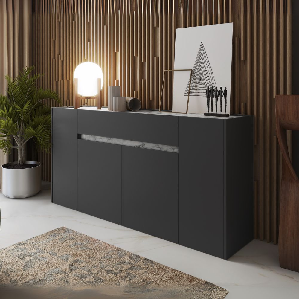 Madia con 4 ante e 1 cassetto colore antracite e bianco 170x85H cm - Solke