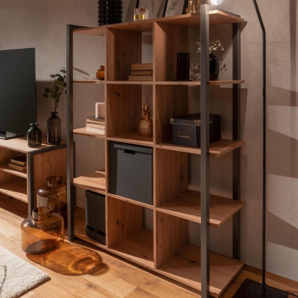 Libreria 107x145H cm a cubi colore rovere quercia con profili antracite - Denver 31