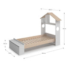Letto singolo in legno con testiera a casetta e pediera contenitore colore bianco - Odessa