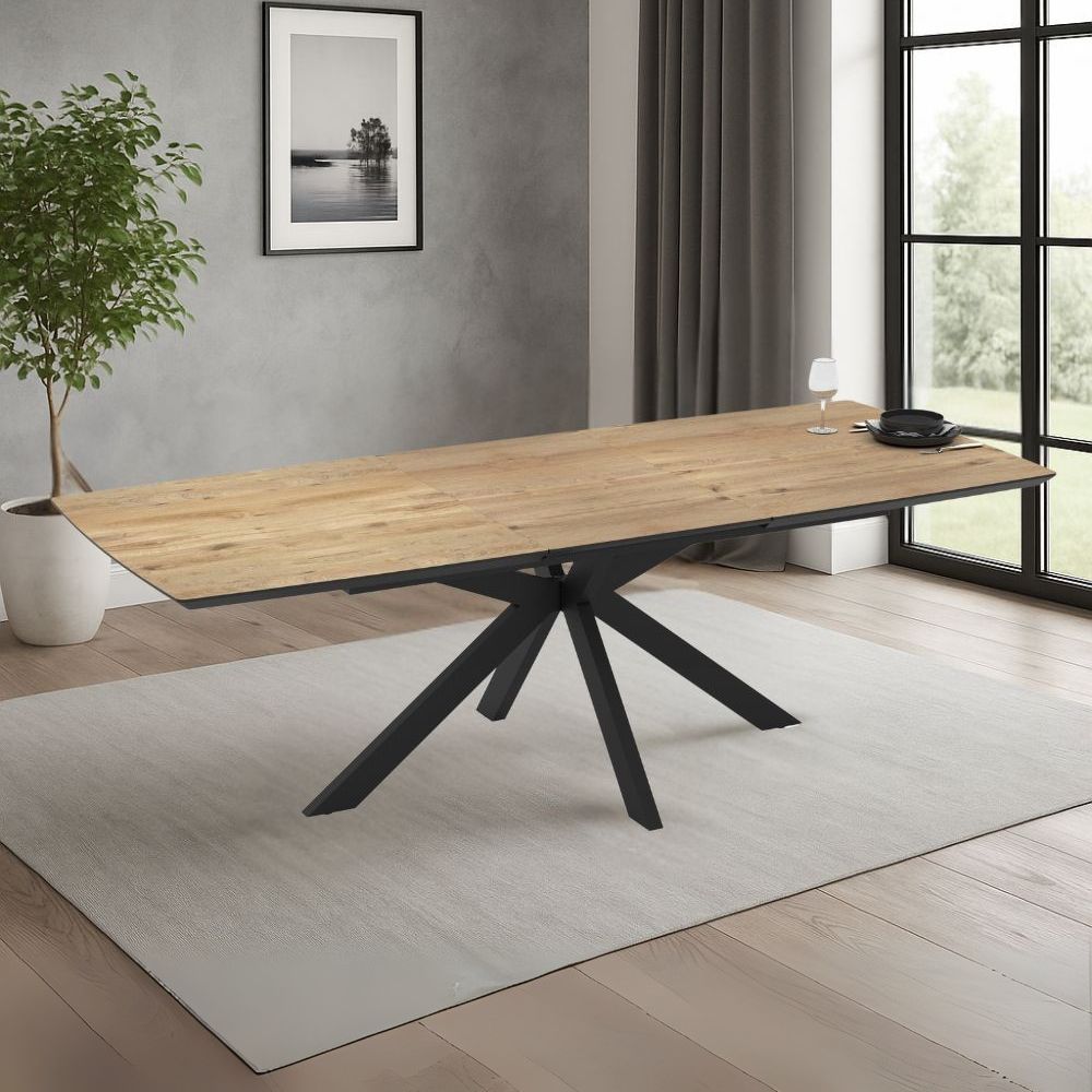Table extensible plateau chêne et piètement noir 180/240x100x76H Verano