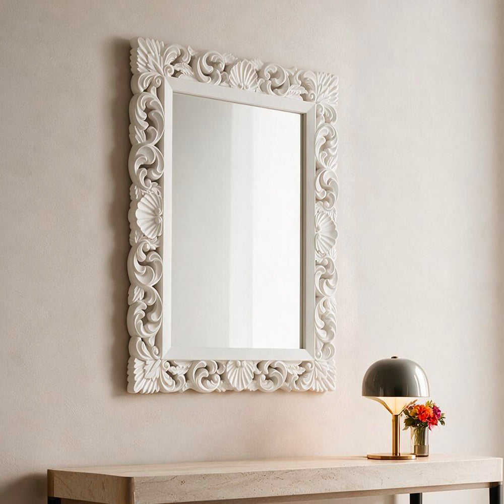 Specchio da parete stile barocco colore bianco 60x80H cm design raffinato