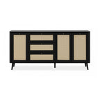 Bahut 175 cm avec 3 tiroirs et 3 portes effet raphia coloris noir - KUTA51A