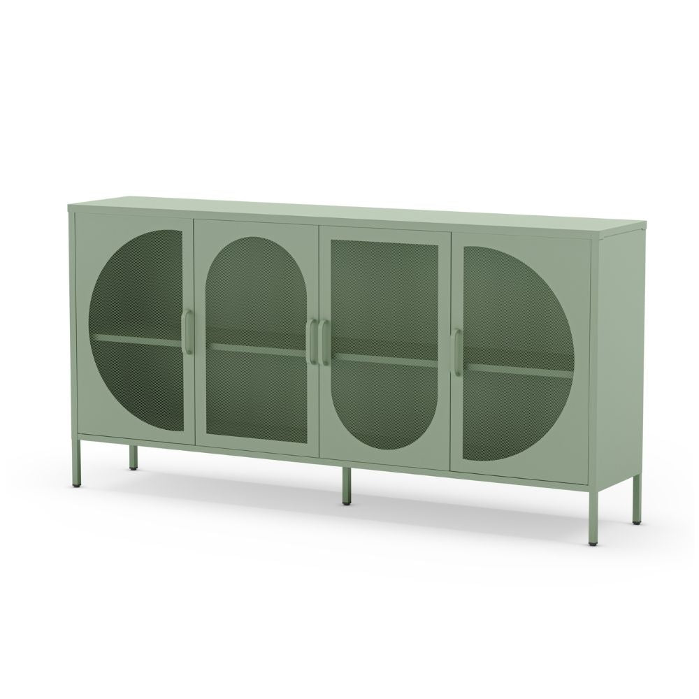 Credenza in metallo con 4 ante reticolate verde 160x40x90H cm - Tayra
