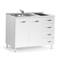 Cucinino con cassetti e ante colore bianco larice lavello e piano cottura 120x60x85H cm