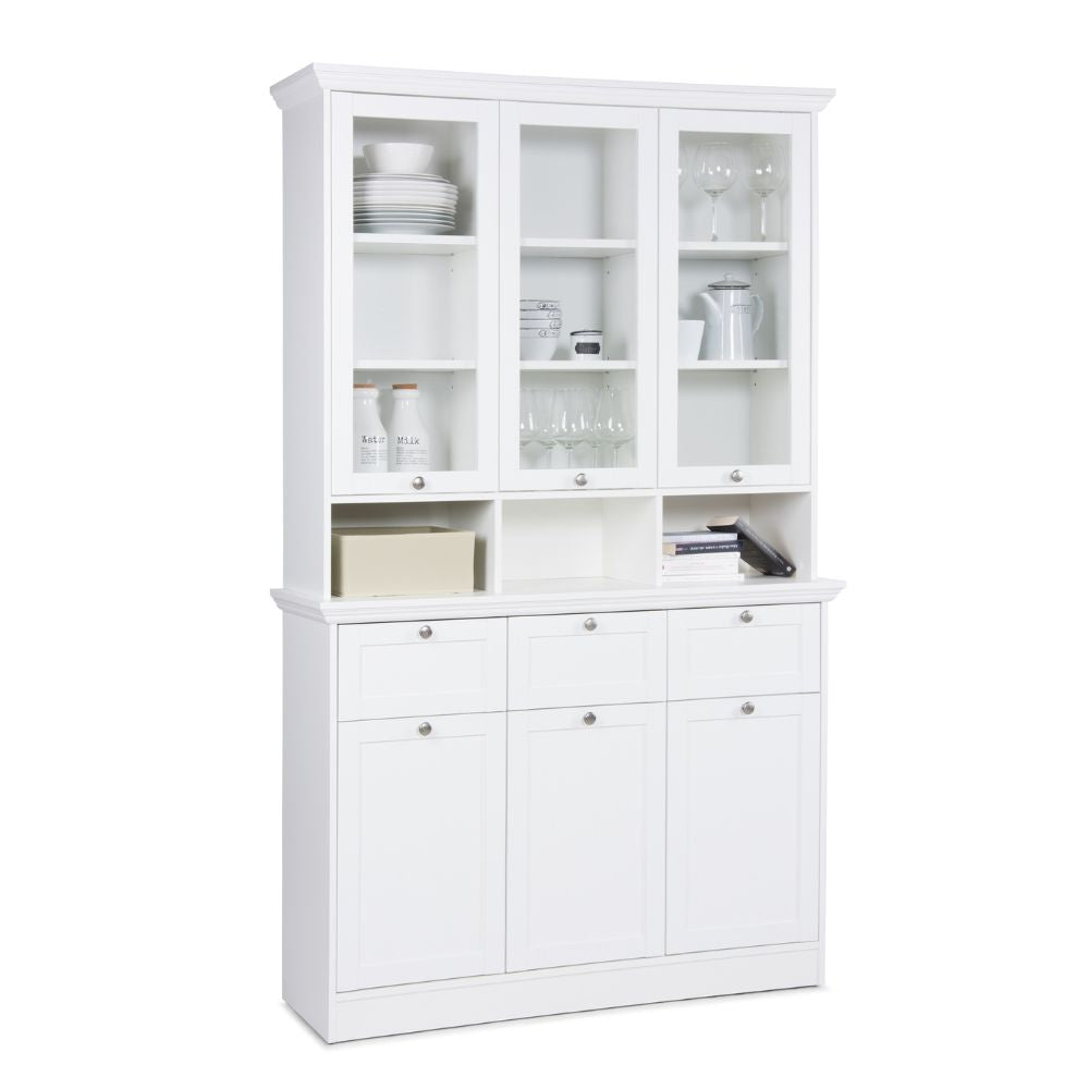 Credenza con tre ante in vetro e tre cassetti colore bianco Landwood50