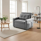 Poltrona letto in tessuto grigio con seduta trapuntata Miray 