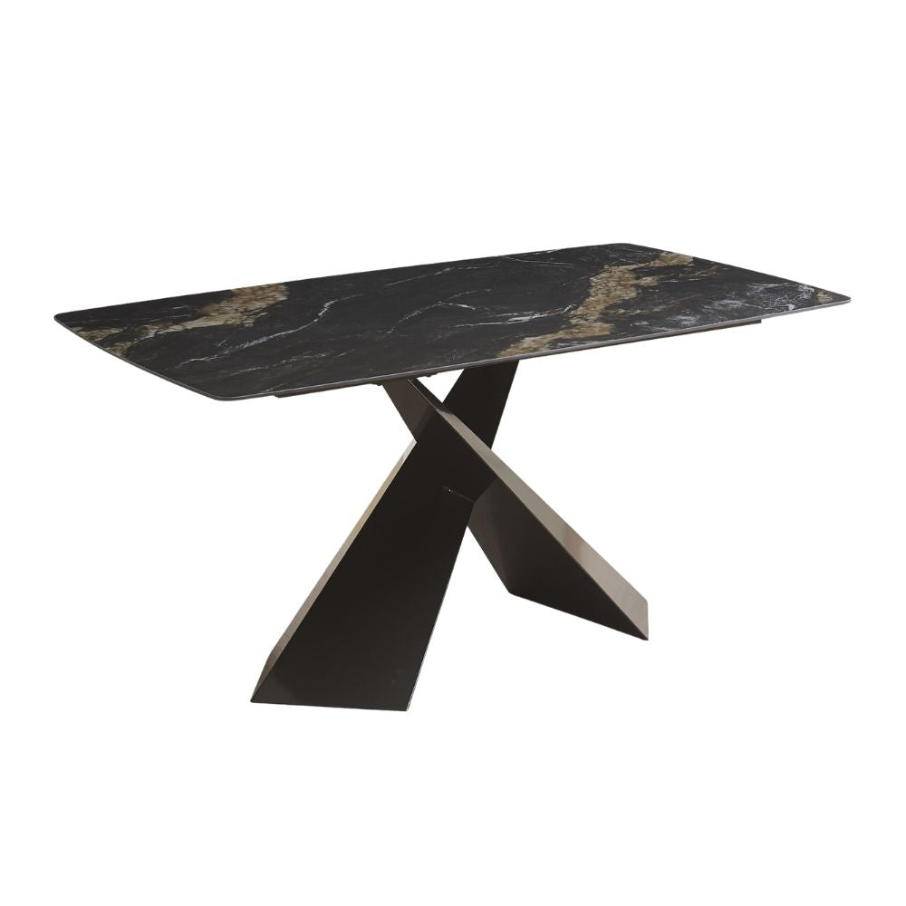 Tavolo piano ceramica effetto marmo nero e gambe incrociate 160x90x76H Jarvis