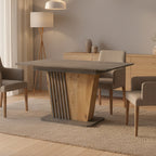 Tavolo allungabile con piano e base cemento e struttura portante in rovere con dettaglio listellare 120x75x75H Luna