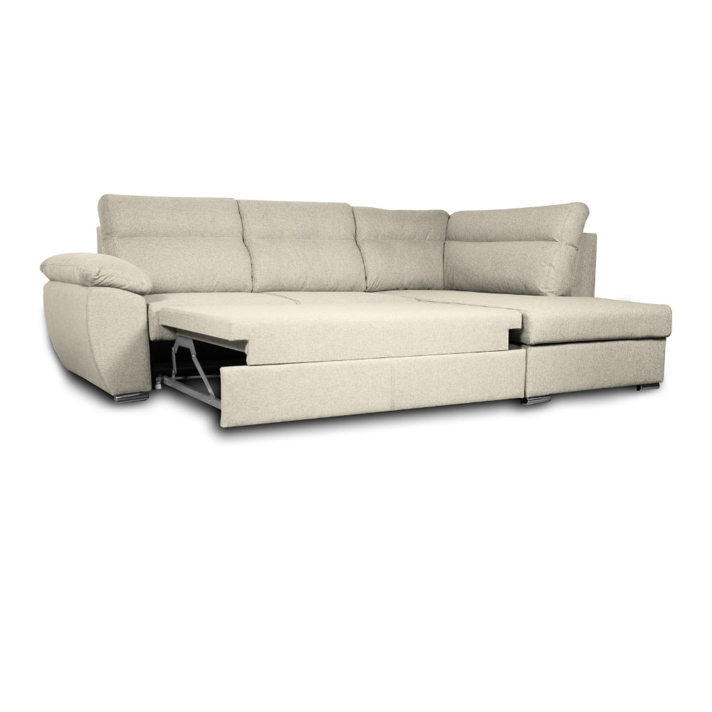 Ecksofa mit Ottomane rechts und ausziehbarem Bett, beige - Kendall