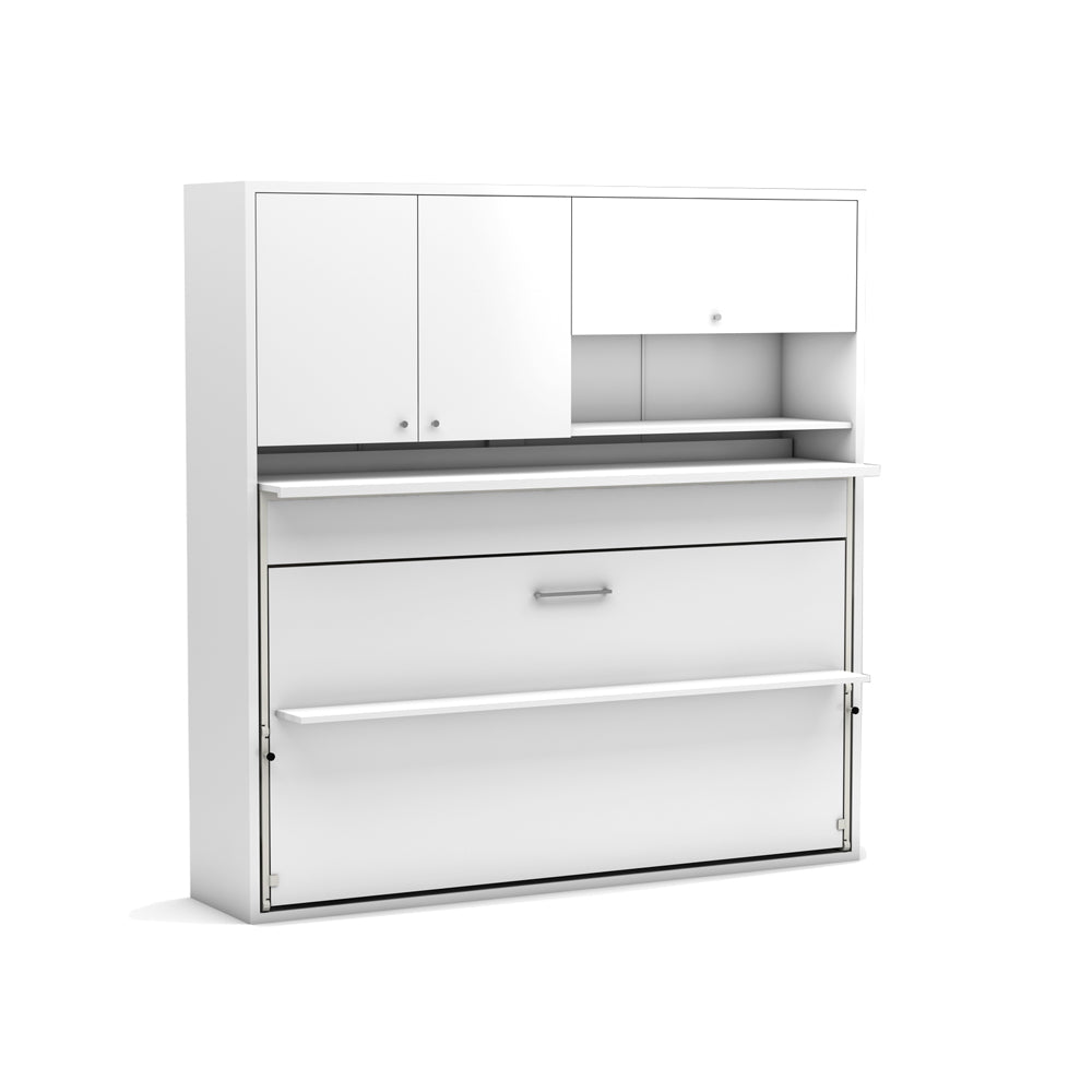 Einzelnes Klappbett mit ausziehbarem Schreibtisch, weiß 207 cm - Nitro