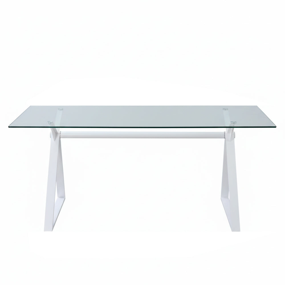 Tavolo da pranzo 150×90 cm in vetro temperato con gambe a cavalletto bianche Skylar