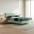 Letto matrimoniale con contenitore e testiera cuciture verticali colore verde marino - Aki