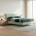 Letto matrimoniale con contenitore e testiera cuciture verticali colore verde marino - Aki