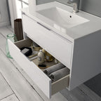 Mobile da bagno sospeso 60 cm con 2 cassetti e lavabo incluso colore bianco laccato lucido - Foltin