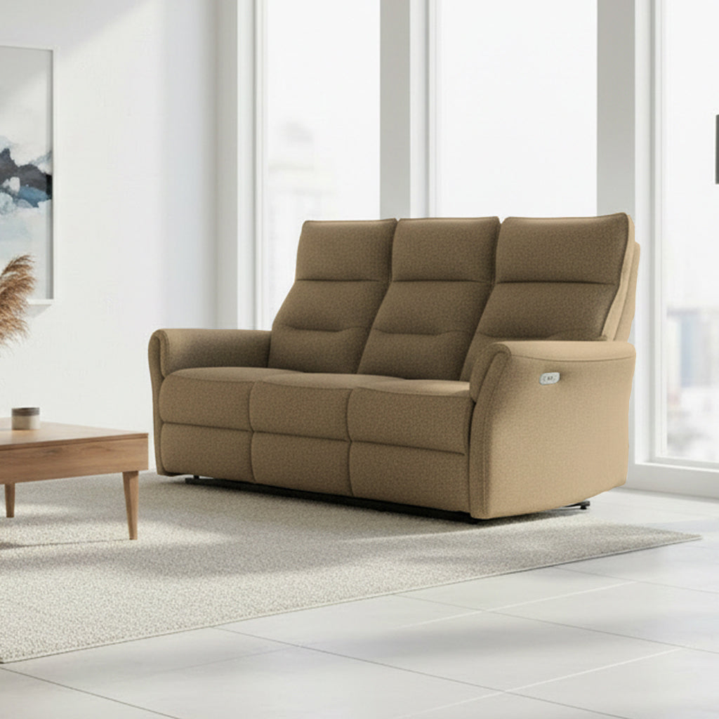 Divano recliner 3 posti elettrico in tessuto camel 186 cm Softwave