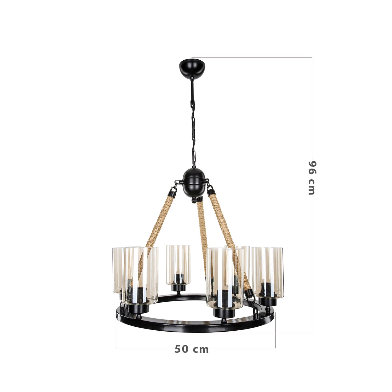 Retro Deckenlampe Schwarz mit Kordeldetails 6-flammig - Lotus ASZ0686