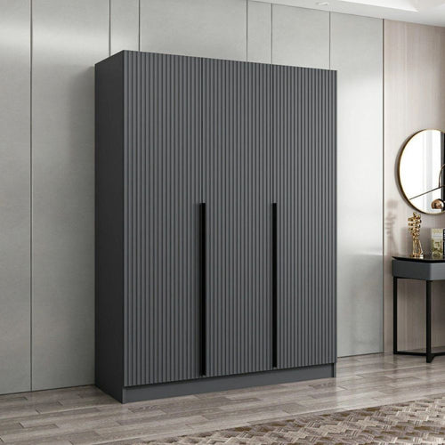 Armadio 3 ante battenti effetto cannettato antracite 135x52x210H Kale