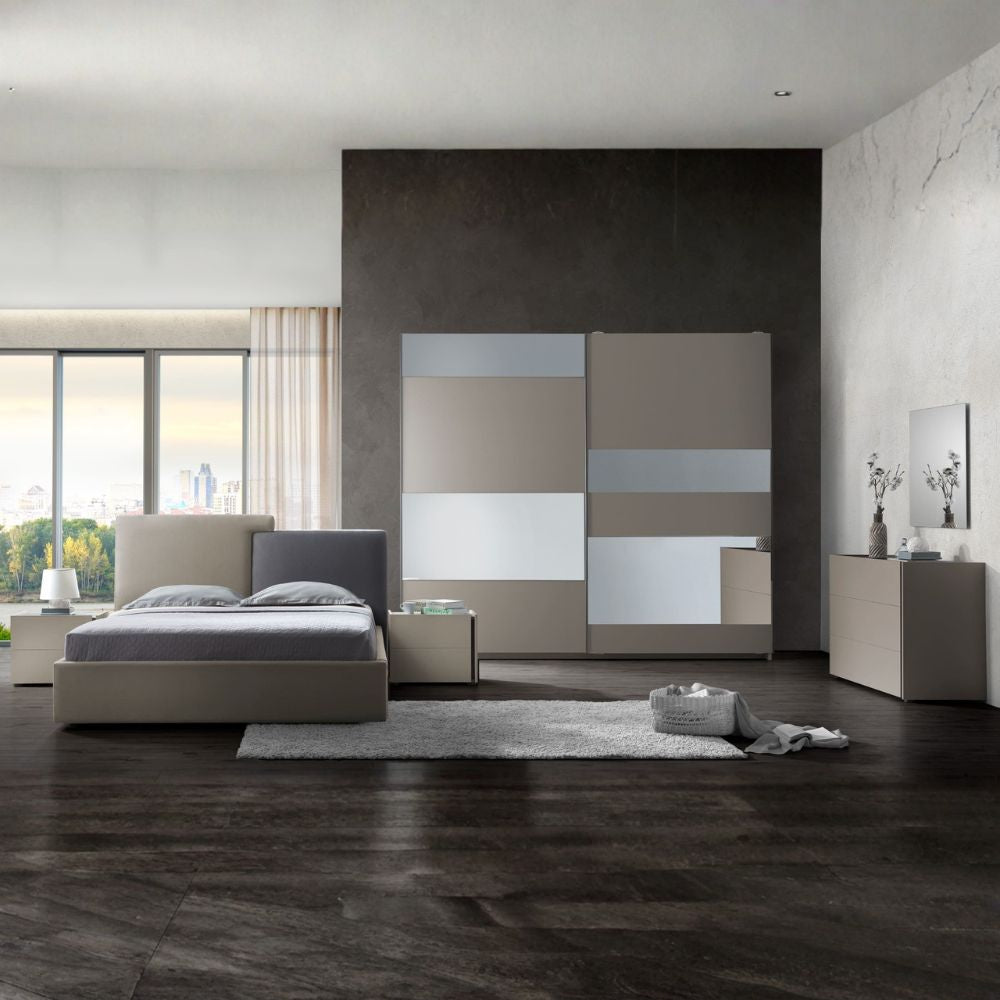 Camera da letto completa colore canapa con armadio ante scorrevoli - Liana