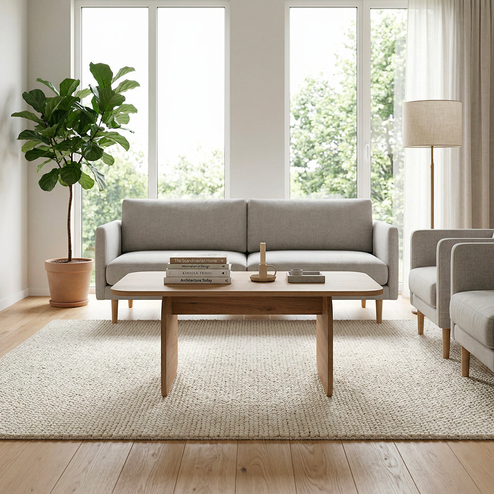 Tavolino da salotto 100x60 cm colore sepet con gambe a pannello e bordi arrotondati Pietra