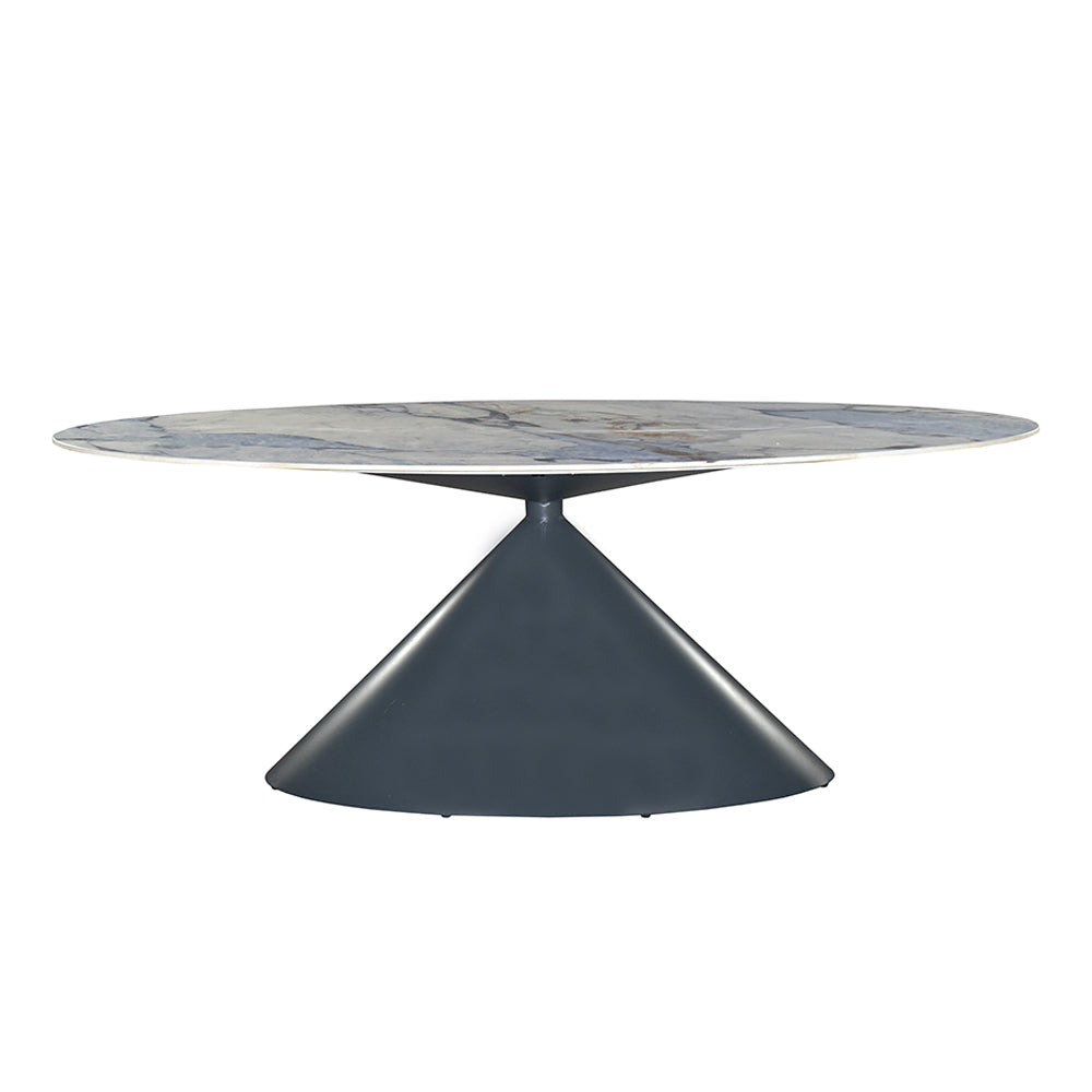Tavolo ovale con piano effetto marmo e venature blu 200x80x76H Punto