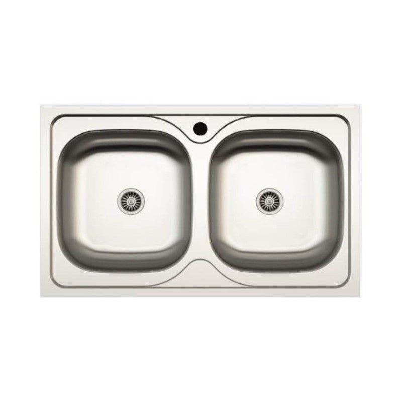 Évier de cuisine encastrable 86x50 cm deux bacs en acier inoxydable - MP862V