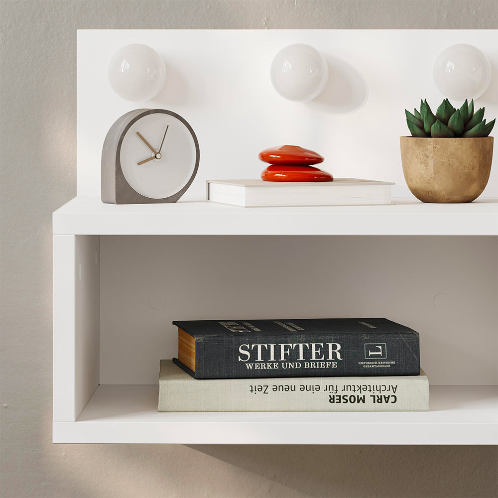 Comodino sospeso con luci LED integrate e vano a giorno colore bianco Treo