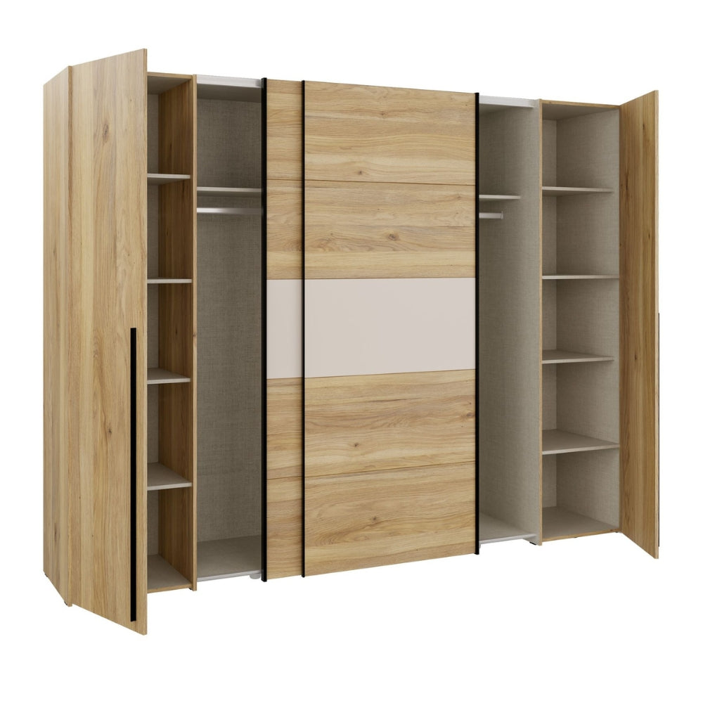Armadio 2 ante scorrevoli e 2 battenti rovere e cashmere 270x61x210 Callia