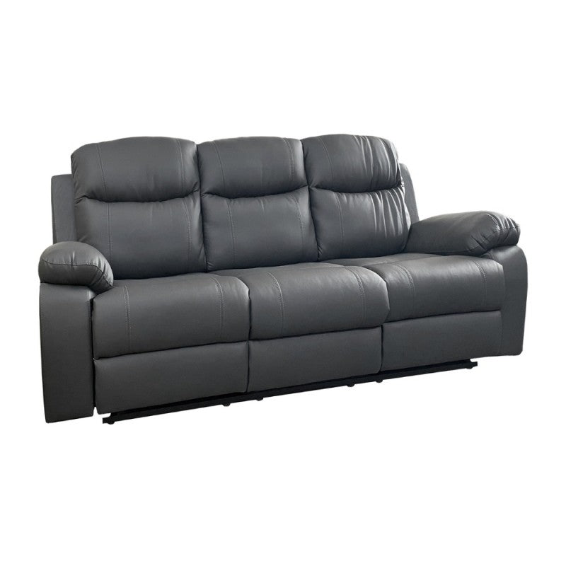 Canapé 3 places inclinable, revêtu en tissu éco-cuir coloris graphite - Chicago