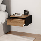 Comodino sospeso con cassetto 40 cm nero e rovere oud con maniglia reversibile Eco