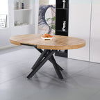 Table ronde extensible avec plateau couleur chêne et pieds noirs 120x75H cm - Mooni
