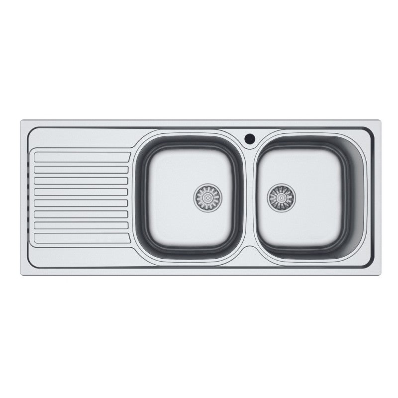 Lavello a due vasche in acciaio inox con gocciolatoio sinistro 116x50 cm - SA138