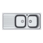 Lavello a due vasche in acciaio inox con gocciolatoio sinistro 116x50 cm - SA138