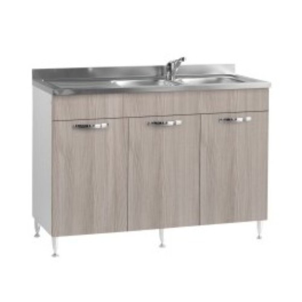 Waschbeckenunterschrank mit 3 Türen und Spüle, Farbe Ulme, 120 cm