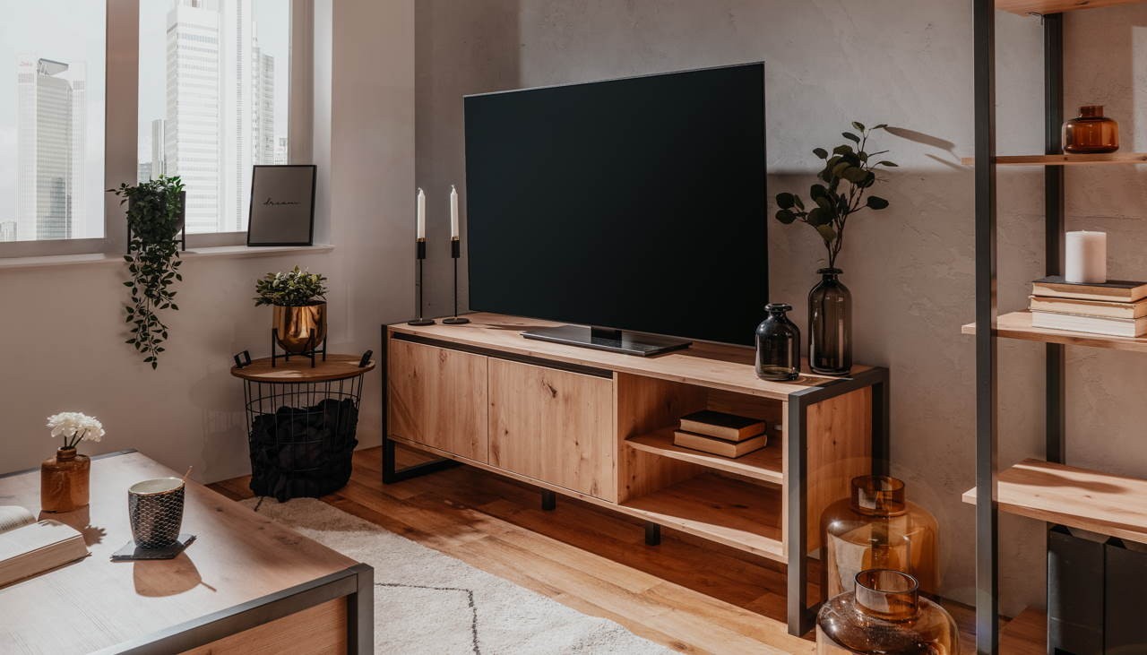 Mobile porta TV 160x55h cm colore quercia e antracite - Denver 54