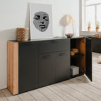 Madia 4 ante e 1 cassetto colore antracite con laterali in rovere artisan 162 cm Cento51A