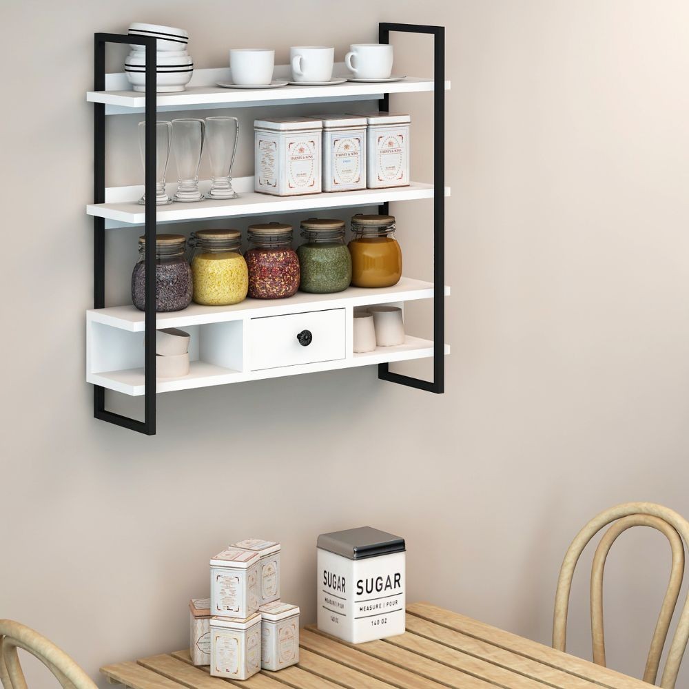 Scaffale da parete 80x75 cm con mensole e cassetto - Severo