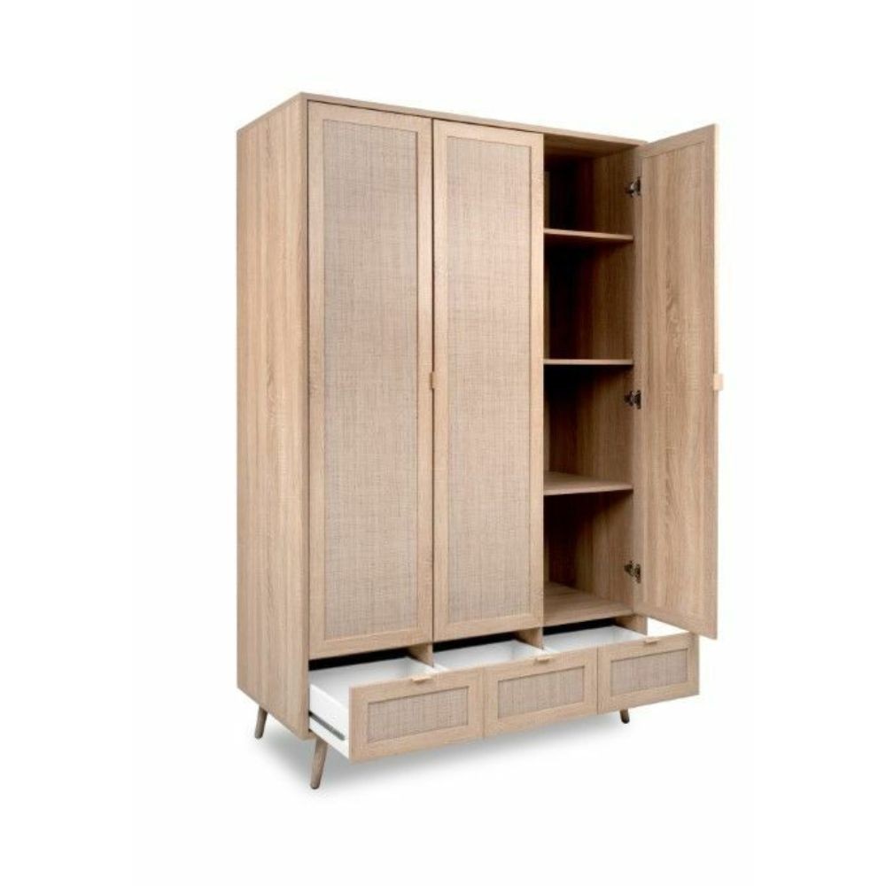 Armadio 3 ante e 3 cassetti effetto vimini Bali 60B