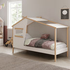 Letto singolo a forma di casetta in legno massiccio colore bianco - Nidin