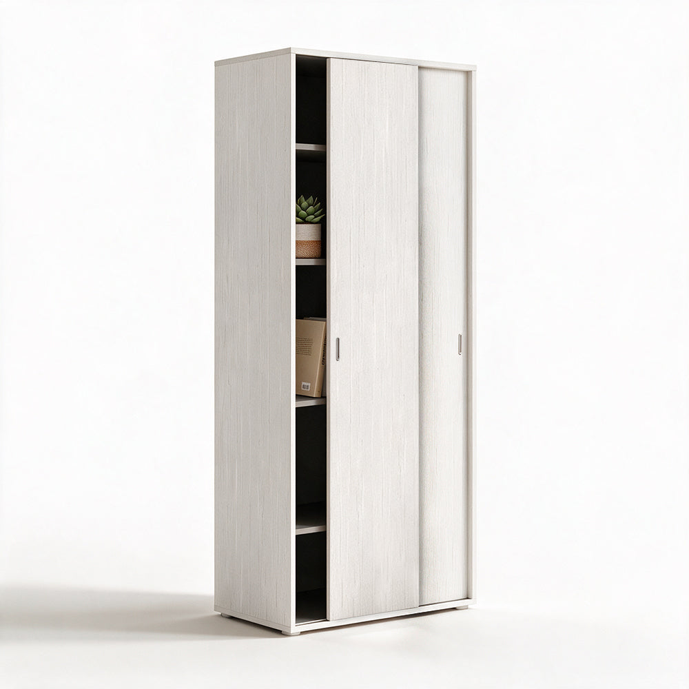 Armoire avec deux portes coulissantes et étagères couleur blanc frêne 90x212H cm